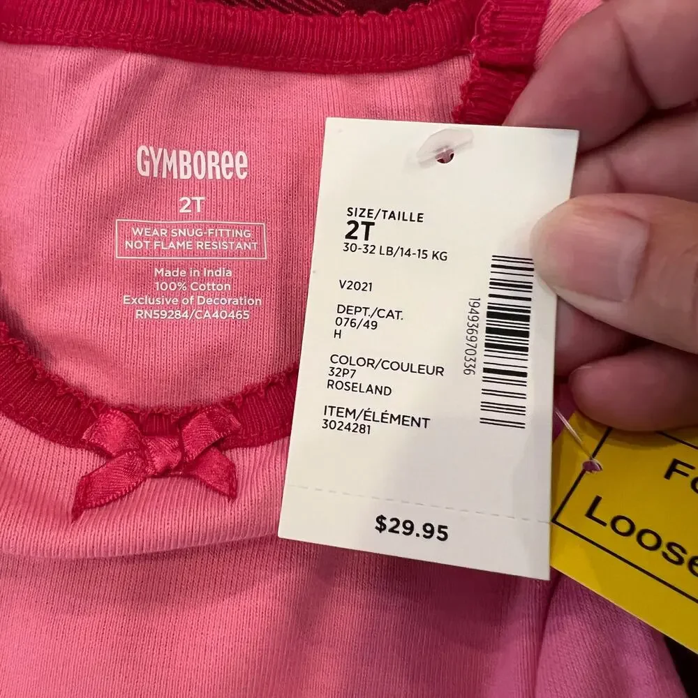 NWT Gymboree Girls Pink & Plaid W/ Embroidered Deer Cotton Pajamas -